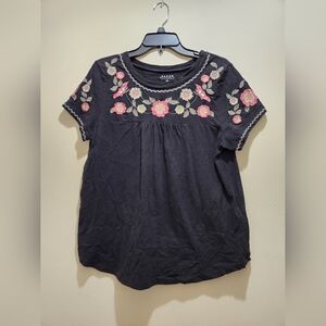 Roper Floral Embroidered Yoke Tee